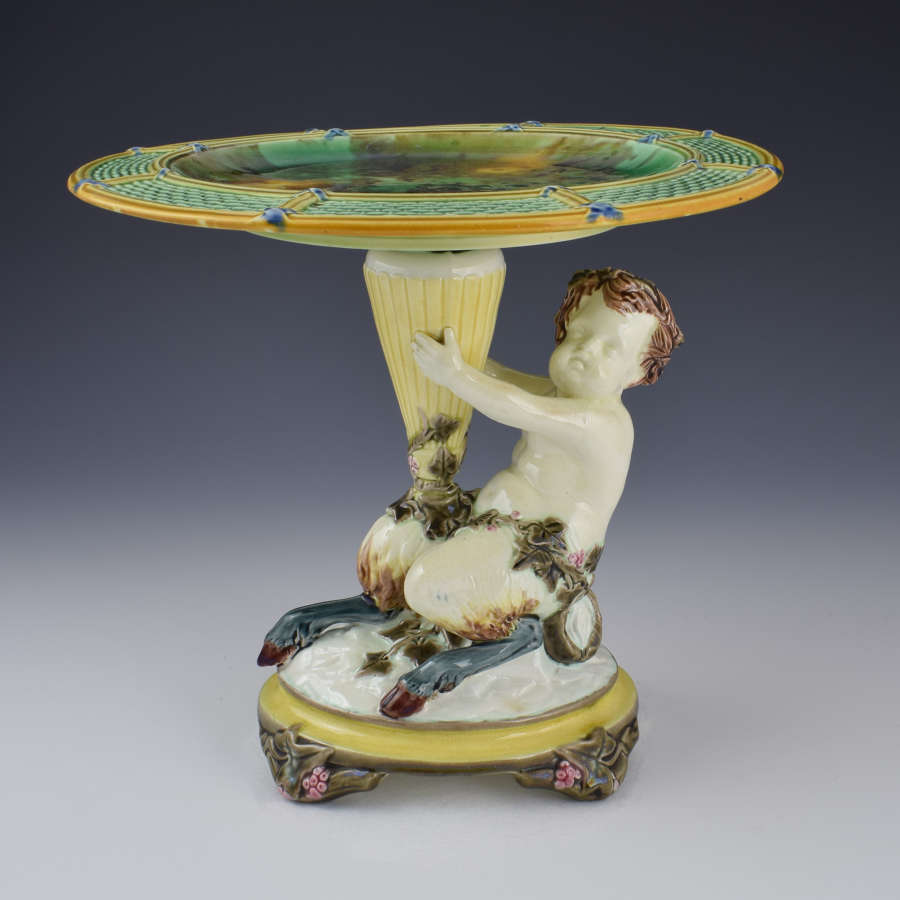Rare Wedgwood Victorian Majolica Satyr Faun Comport Tazza C.1880
