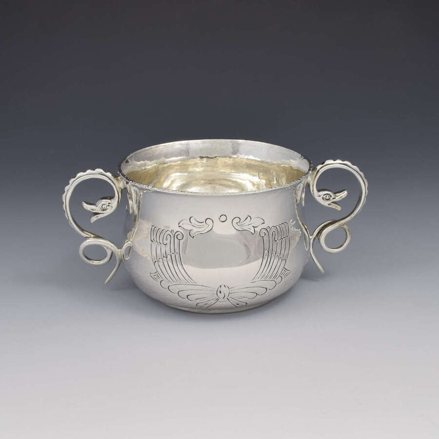Fine Arts & Crafts Planished Silver Porringer Serpent Handles 1912