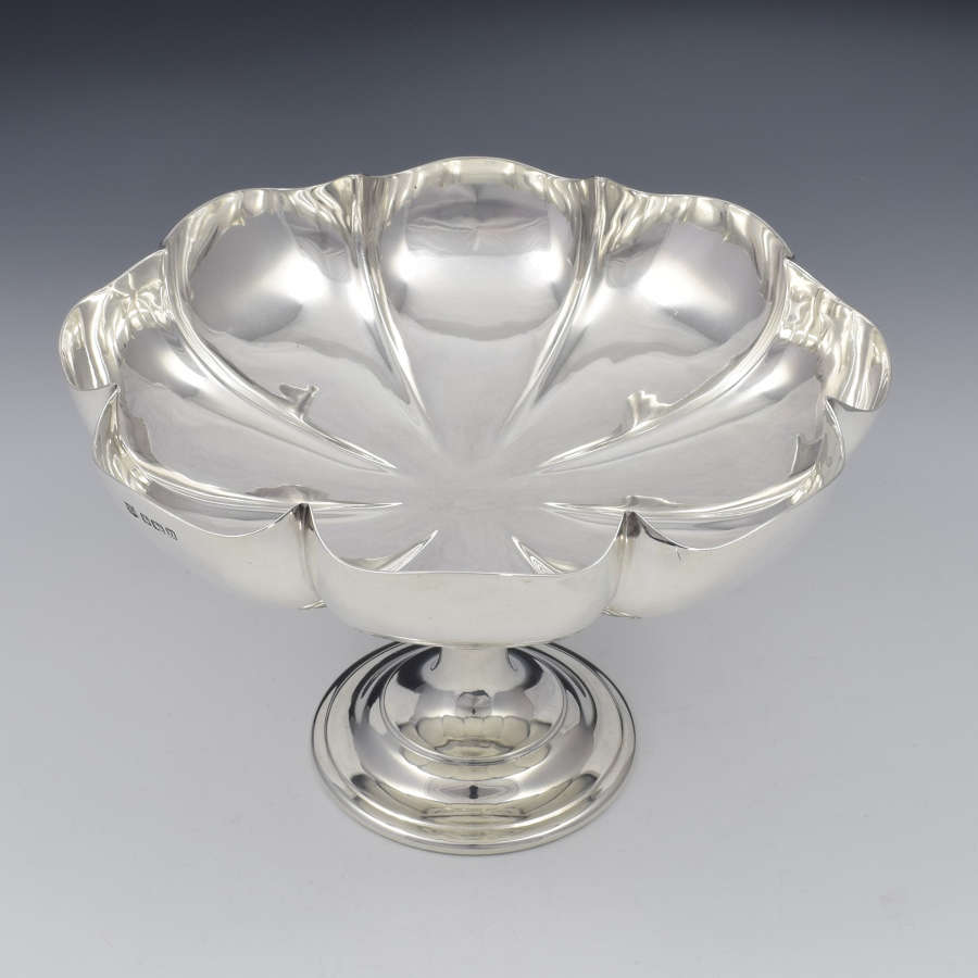 Art Nouveau Silver Melon Fluted Pedestal Bowl