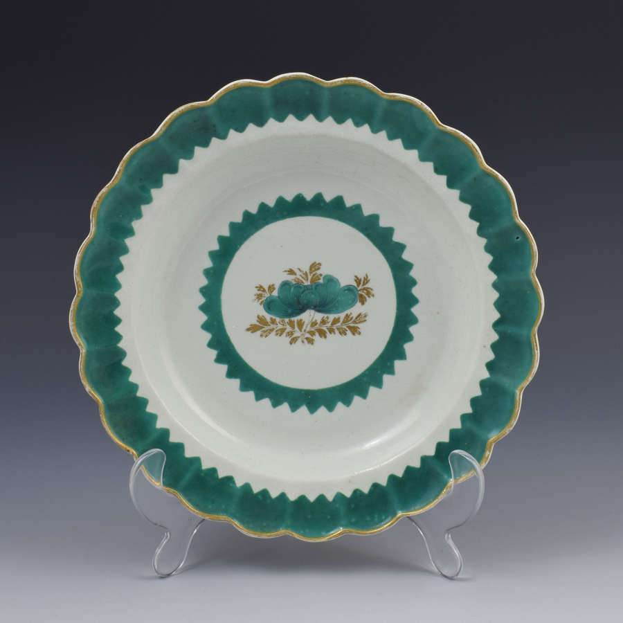 First Period Worcester Porcelain French Green Plate / Dish c.1770