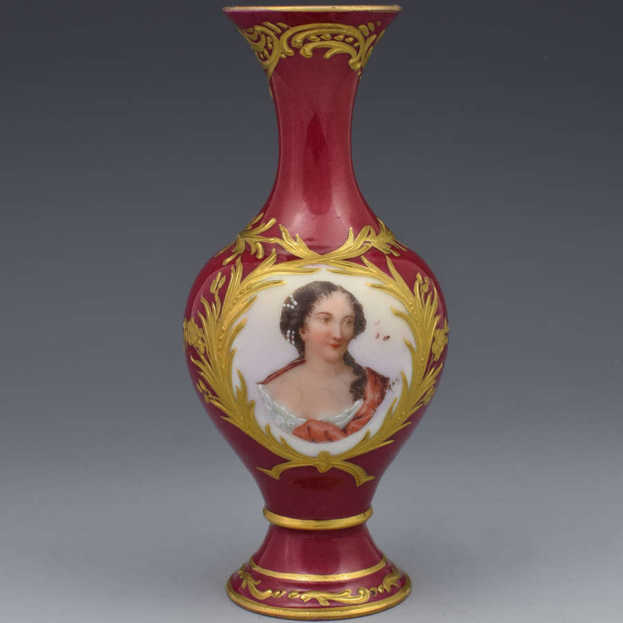 Pretty Antique French Sevres Style Red Ground Portrait Vase