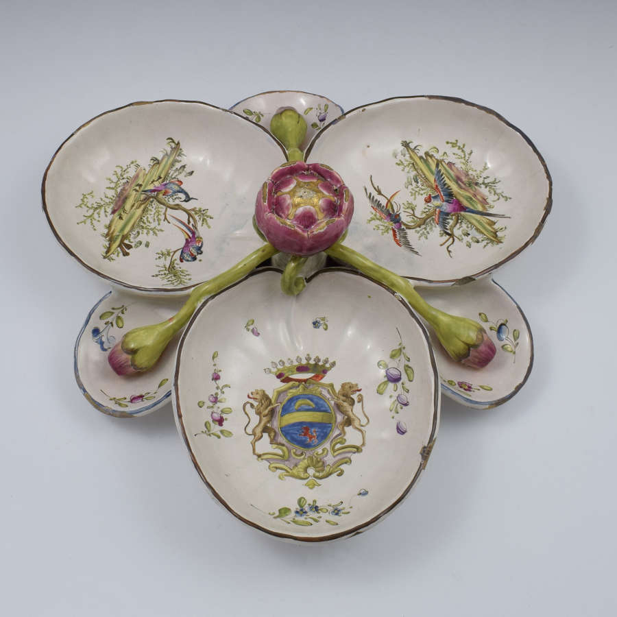 Large French Faience Sweetmeat / Hors D'Oeuvres Dish