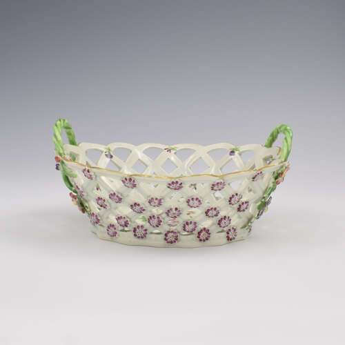 Stunning First Period / Dr Wall Worcester Porcelain Polychrome Chestnut Basket c.1770