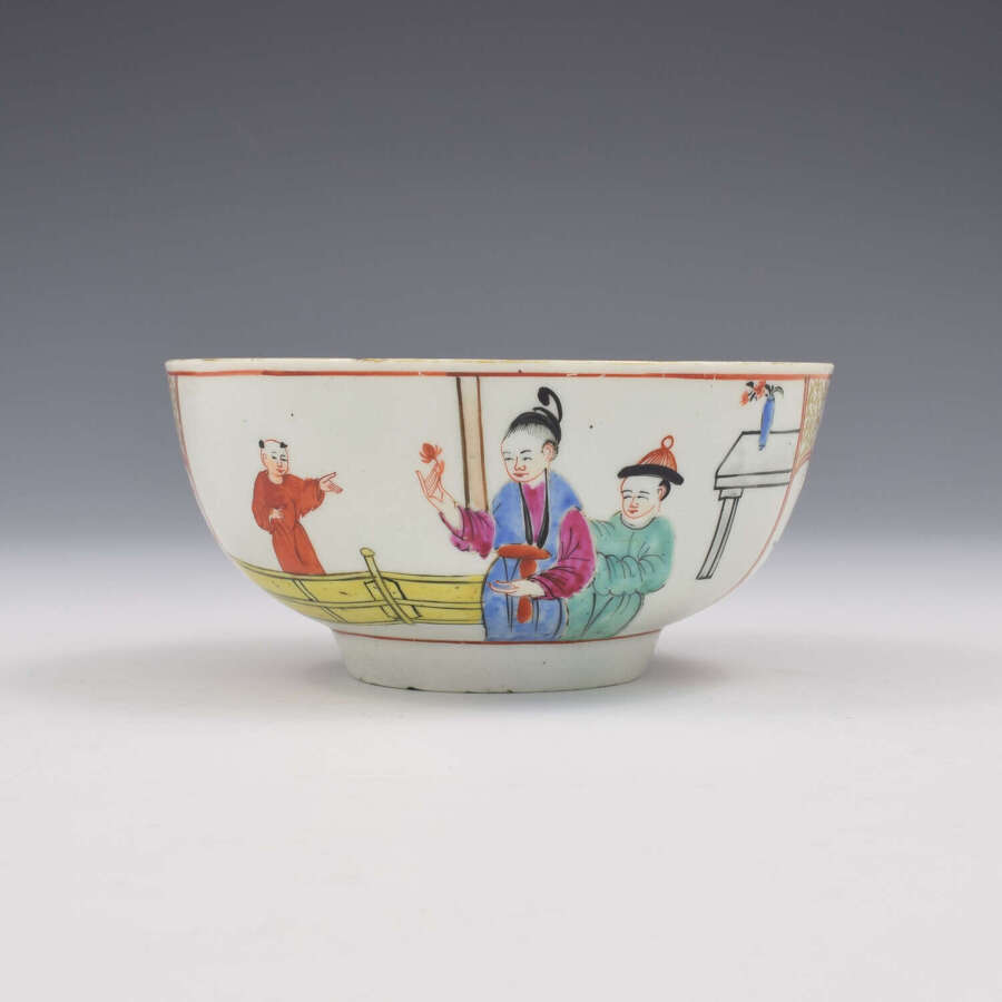 First Period Dr Wall Worcester Porcelain Gentlemen's Mandarin Slop Bowl Chinese Figures