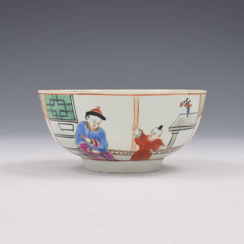 First Period Dr Wall Worcester Porcelain Gentlemen's Mandarin Slop Bowl Chinese Figures