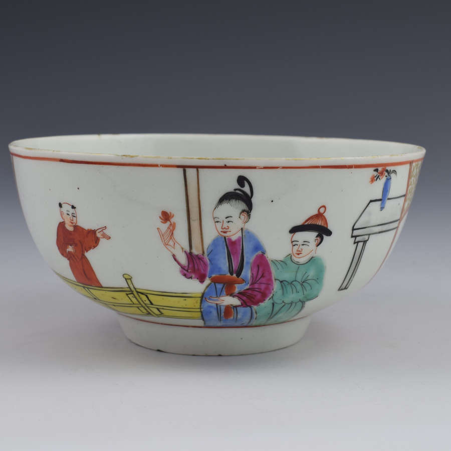 First Period Worcester Chinese Figures Slop Bowl Gentlemen's Mandarin