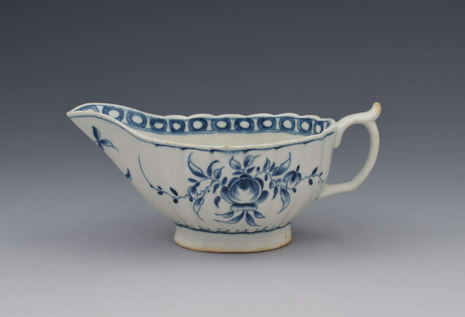 First Period Worcester Porcelain The Rose Pattern Sauceboat
