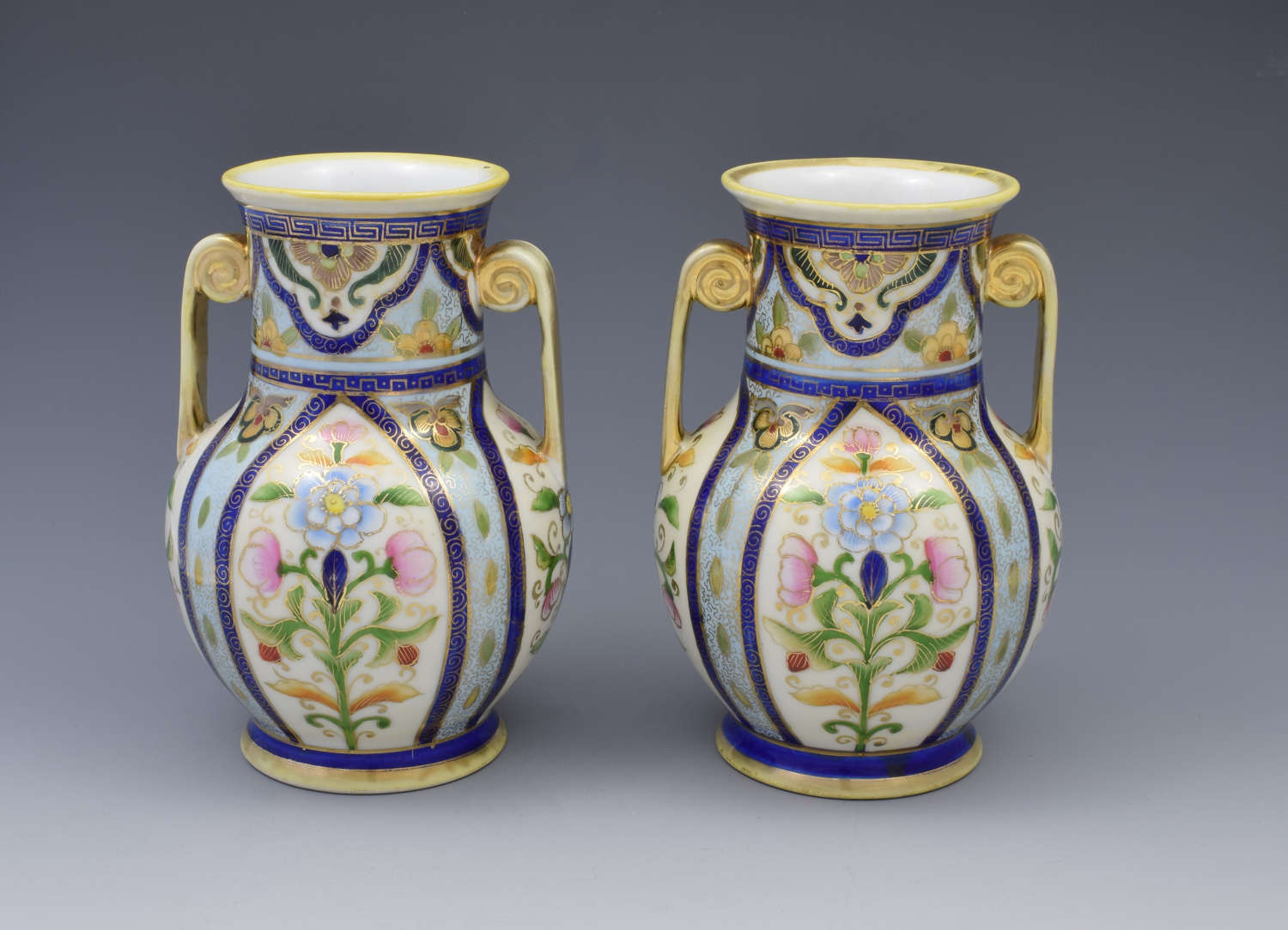 Pretty Pair Japanese Noritake Porcelain Vases c.1920s