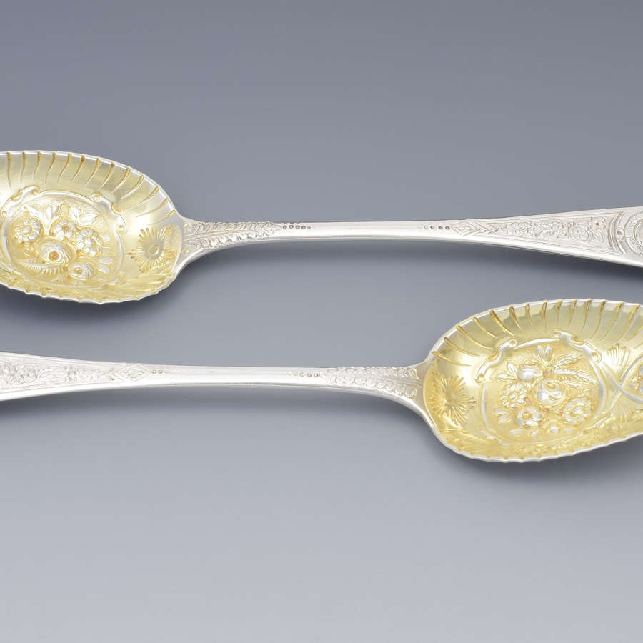 George III Pair Silver Gilt Berry Spoons 1810 William Ellerby Georgian