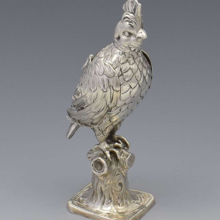 German Hanau Silver Cockatiel Parrot Figure Table Ornament / Box
