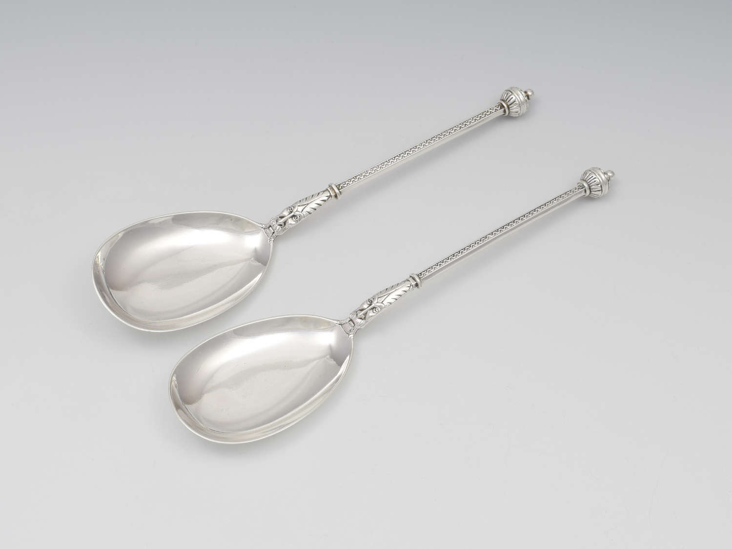 Pair Of Victorian Green Man Silver Serving Spoons