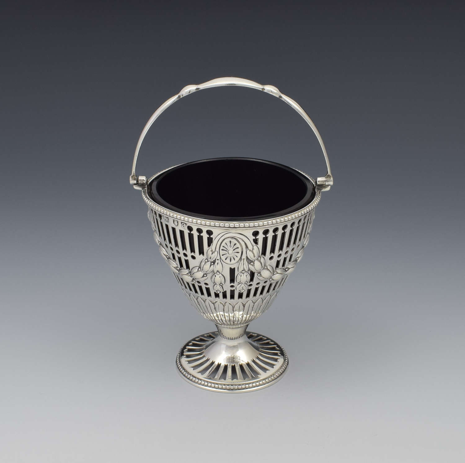 George III Pierced Silver & Glass Sugar Basket