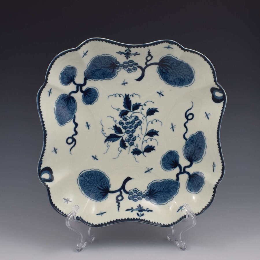 Rare Large First Period Worcester Porcelain Rubber Tree Plant Square Dessert Dish c.1775