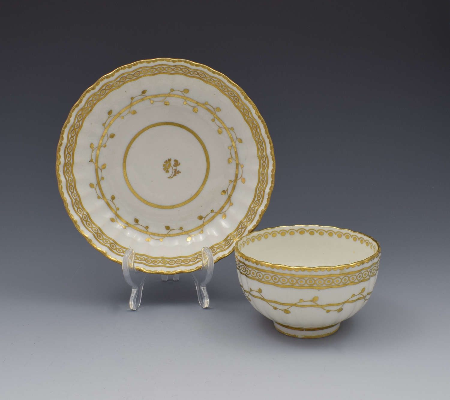 18th Century Derby Porcelain Fluted Tea Bowl & Saucer