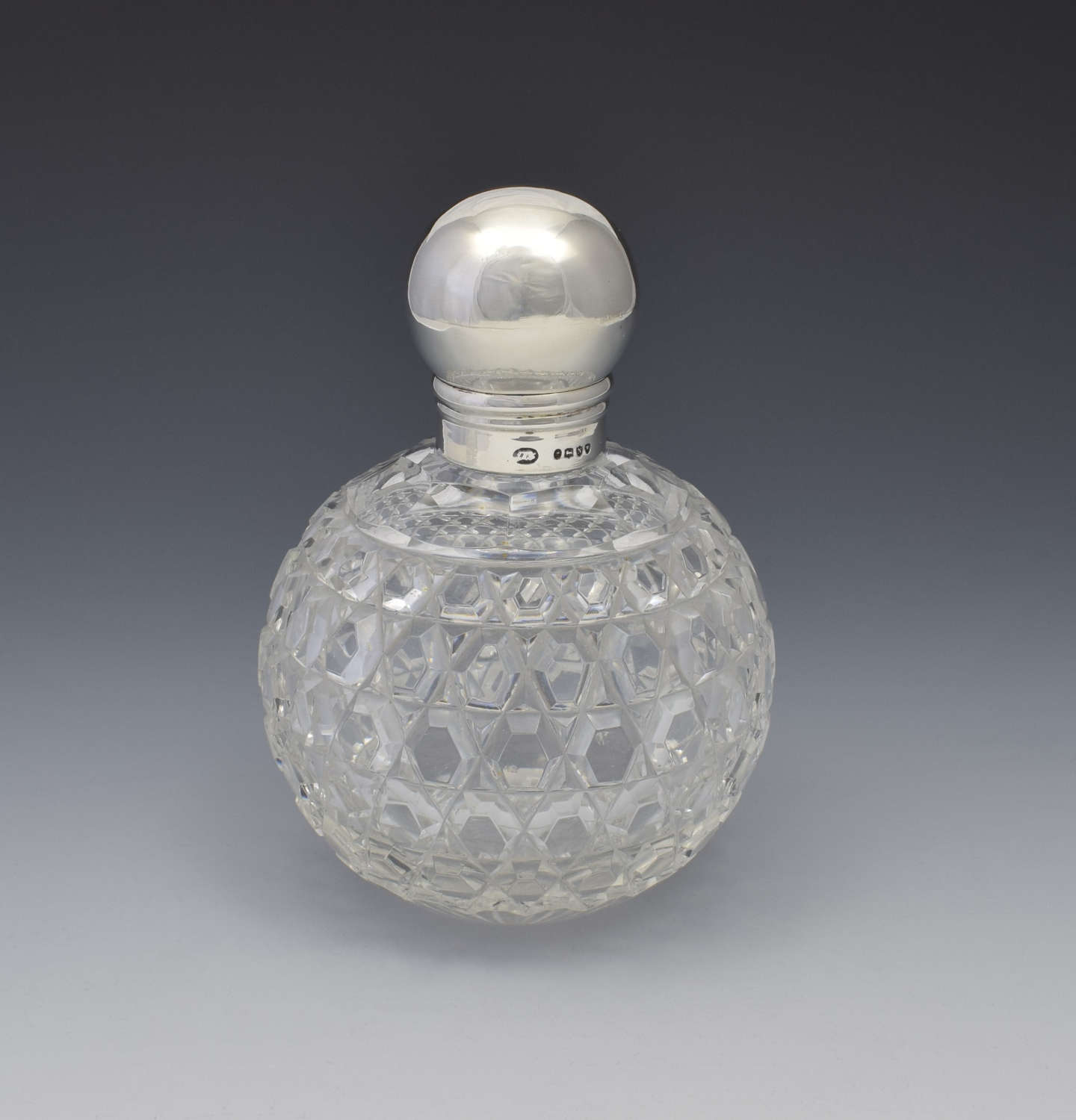 Large Victorian Silver & Cut Glass Globe Scent Perfume Bottle