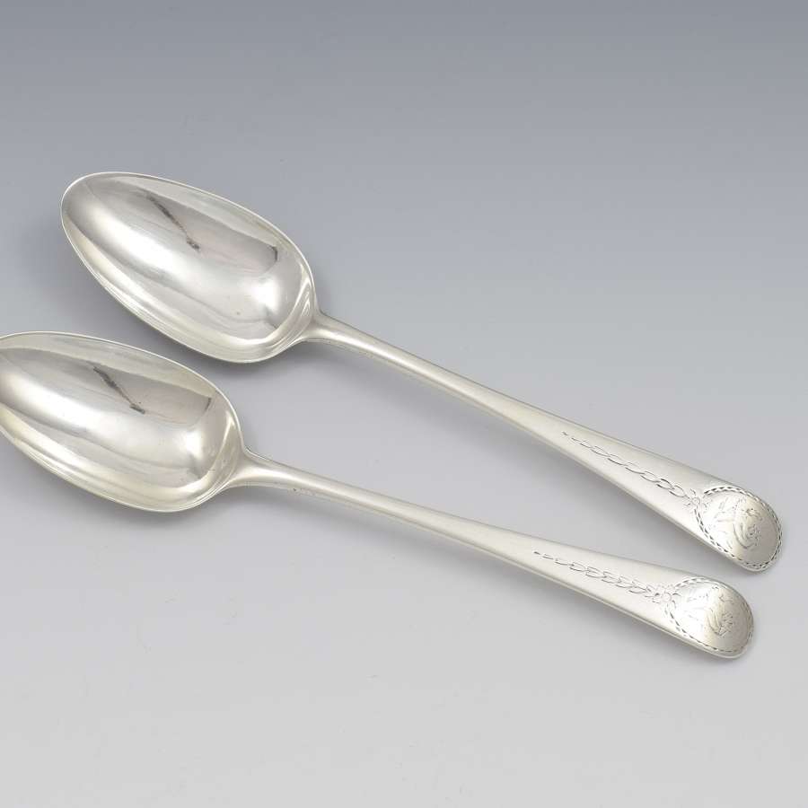 Pair Georgian Silver Serving Table Spoons 1780 George Smith III