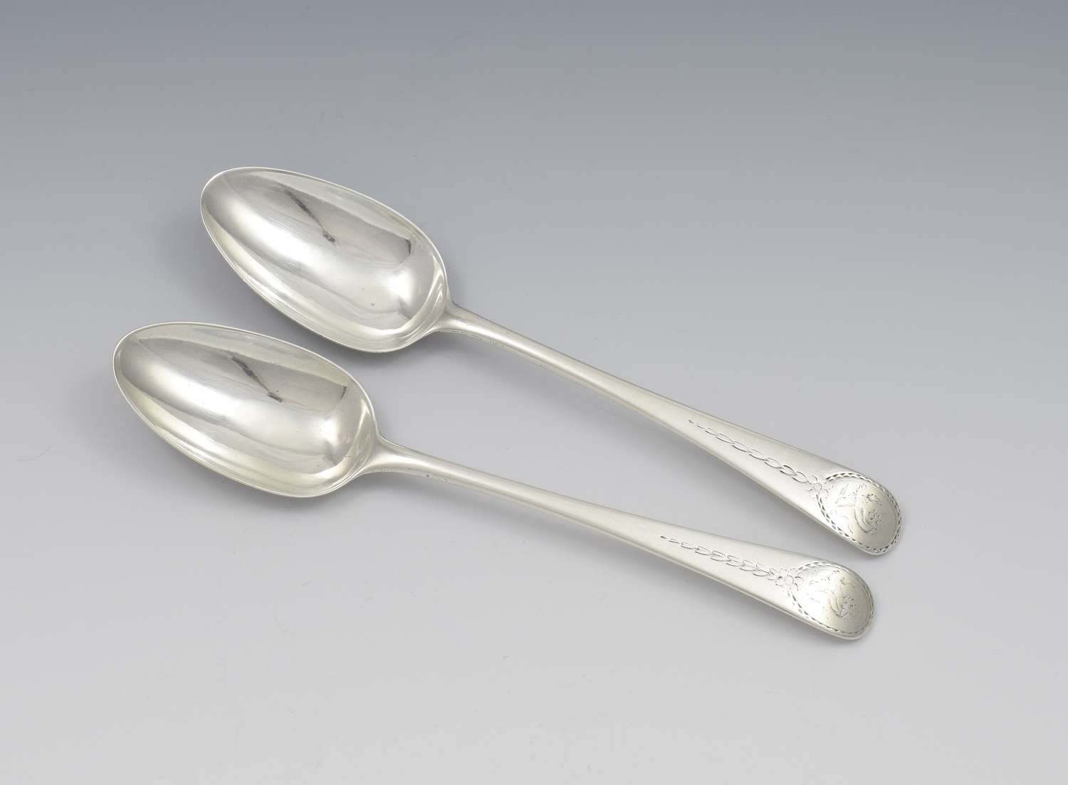 Pair Georgian Silver Serving Table Spoons 1780 George Smith III