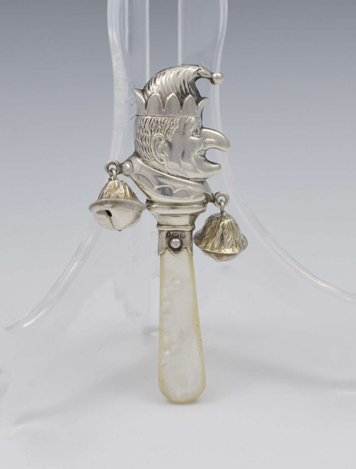 1930s Mr Punch Rattle Silver & Mother Of Pearl