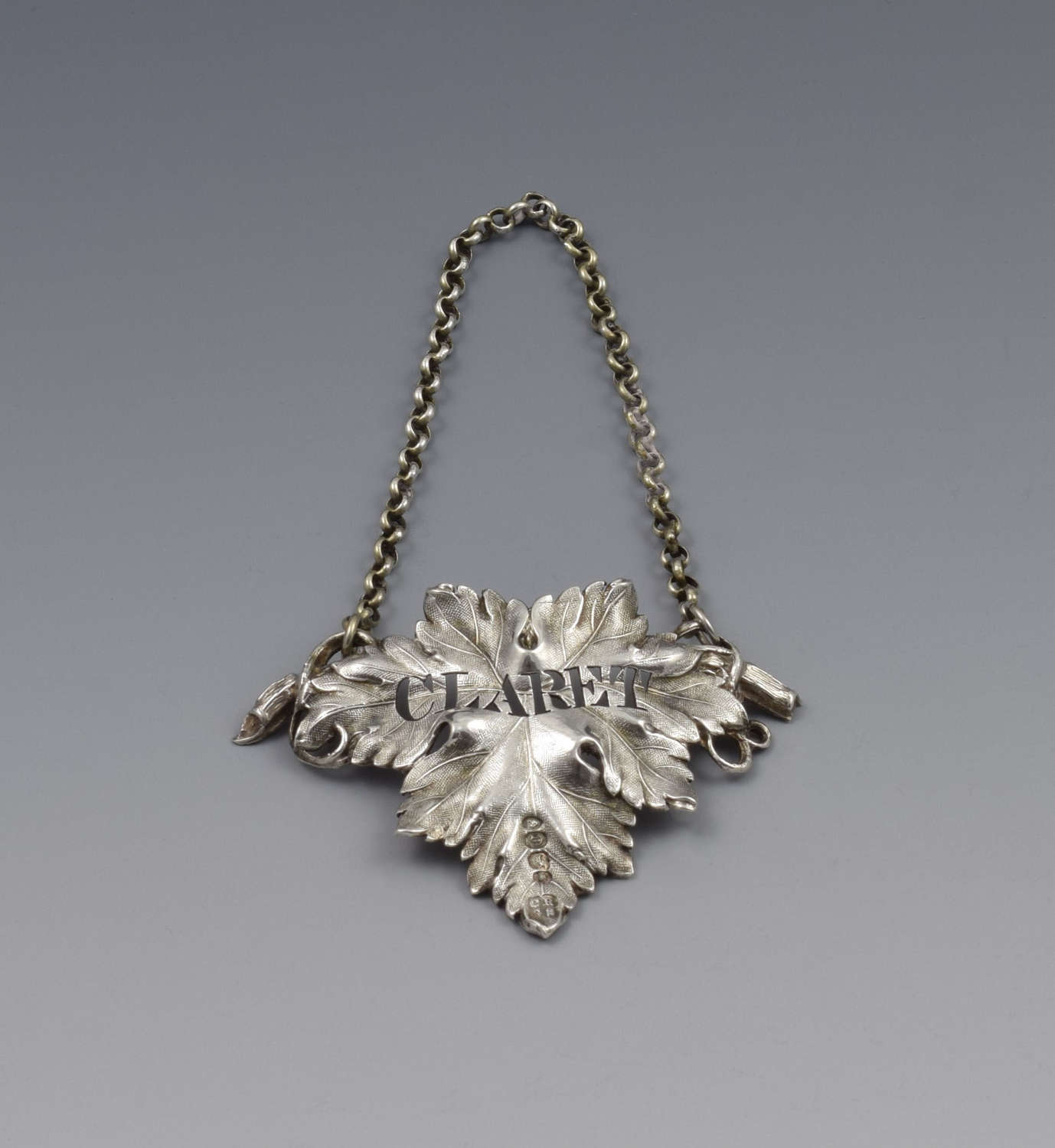 Early Victorian Silver Vine Leaf Claret Decanter Label 1838
