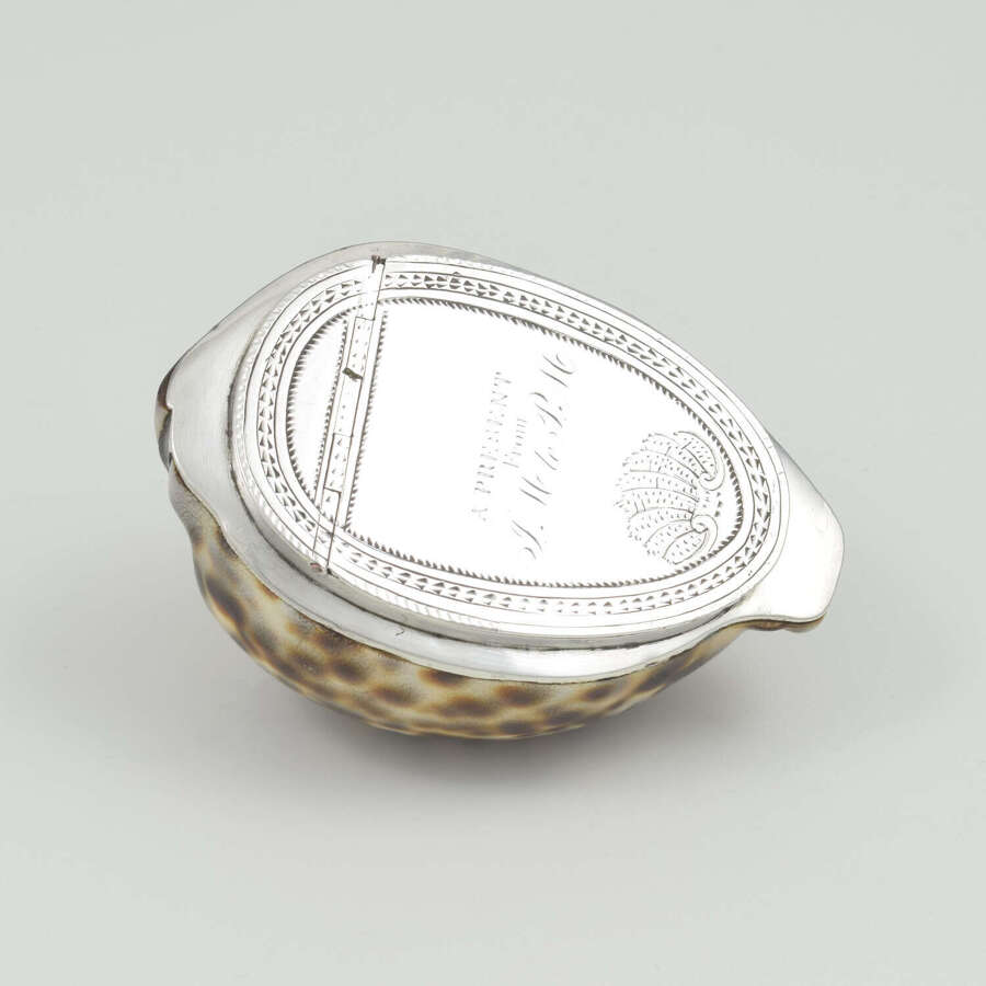 Stunning Rare Georgian Silver Mounted Cowrie Shell Snuff Box c.1800