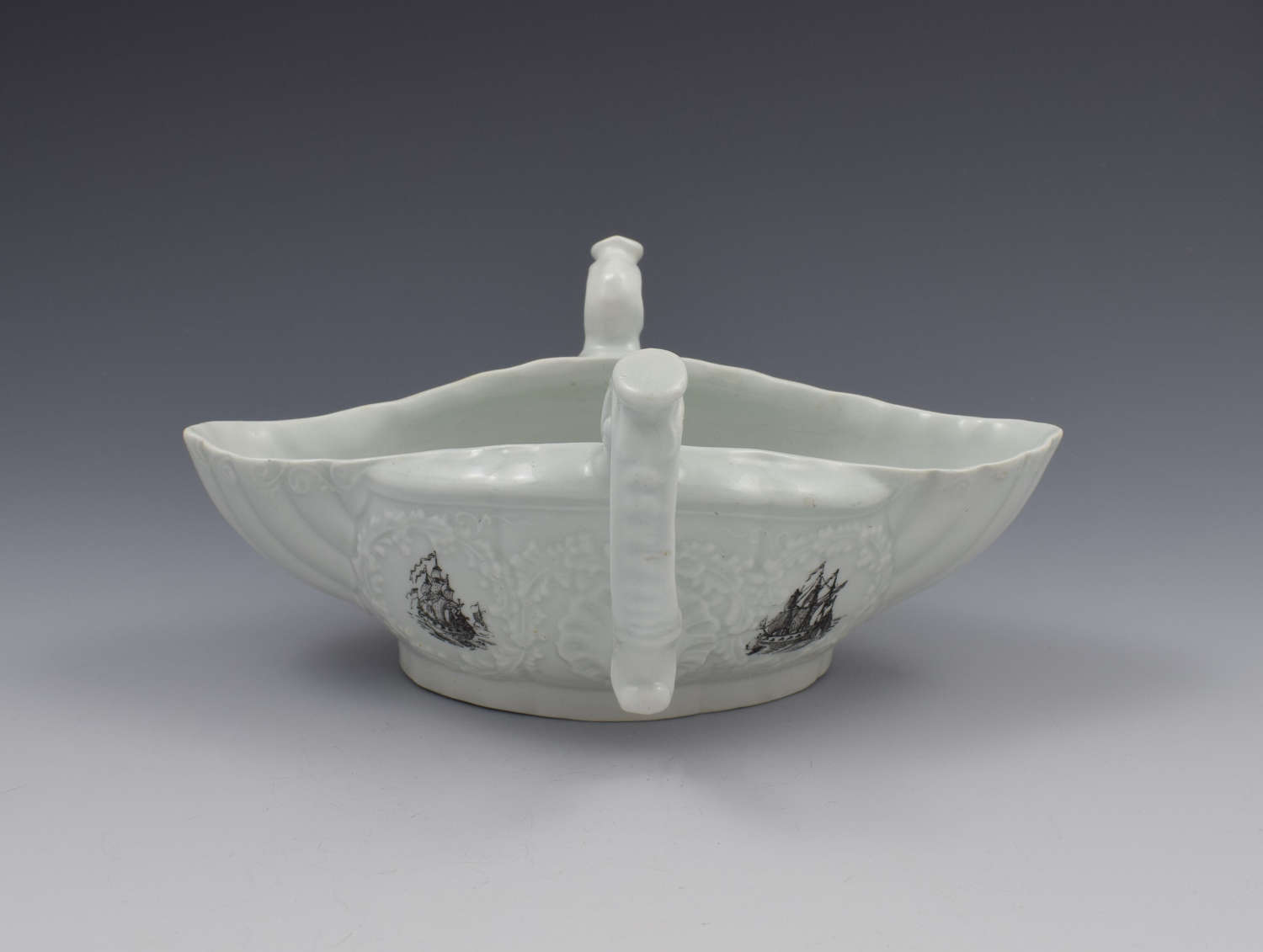 First Period Worcester Porcelain Double Handled Sauceboat C.1755
