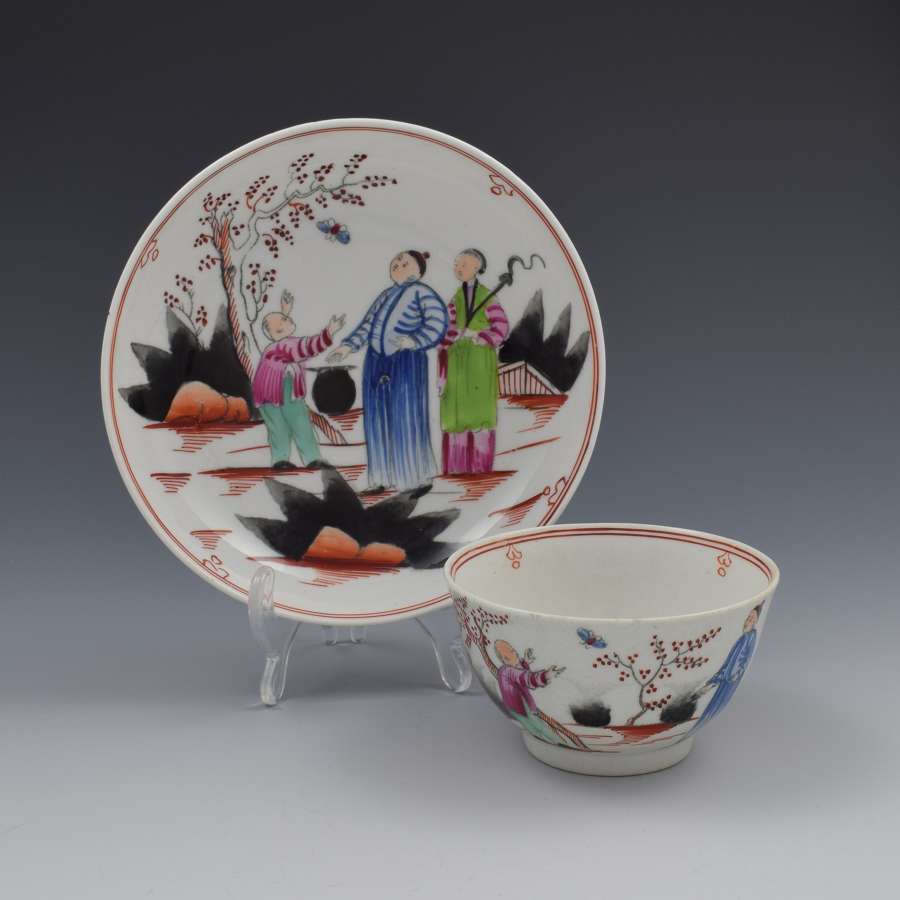 New Hall Porcelain The Boy & Butterfly Tea Bowl & Saucer