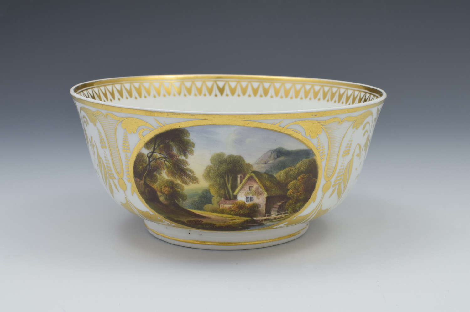 Large Georgian Derby Porcelain Named Landscape Views Slop Bowl