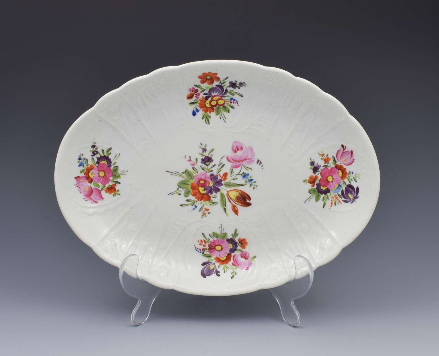 Georgian Coalport Blind Dulong Moulded Floral Oval Dish C.1815