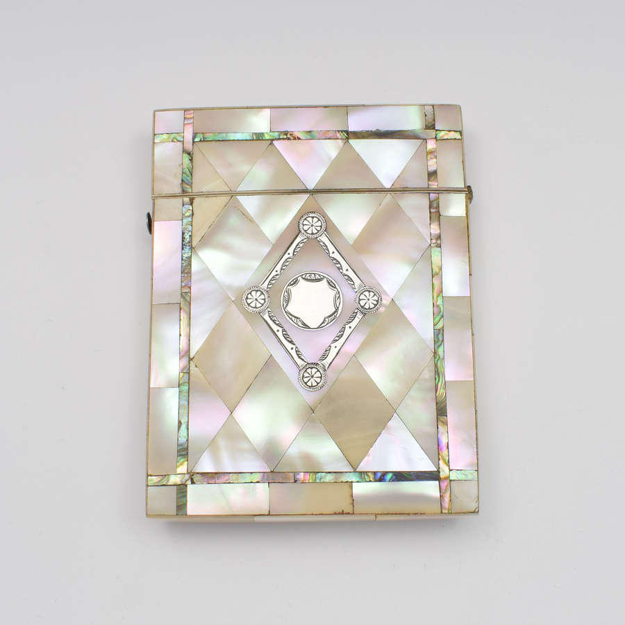 Victorian Mother Of Pearl, Abalone & Silver Card Case