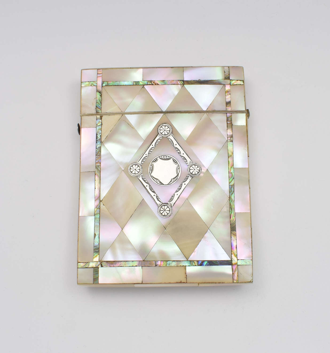 Victorian Mother Of Pearl, Abalone & Silver Card Case