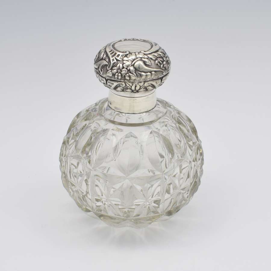 Large Edwardian Silver & Cut Glass Perfume Scent Bottle