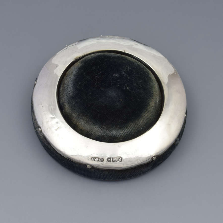 Edwardian Silver & Velvet Ring Pin Cushion / Hat Pin Stand