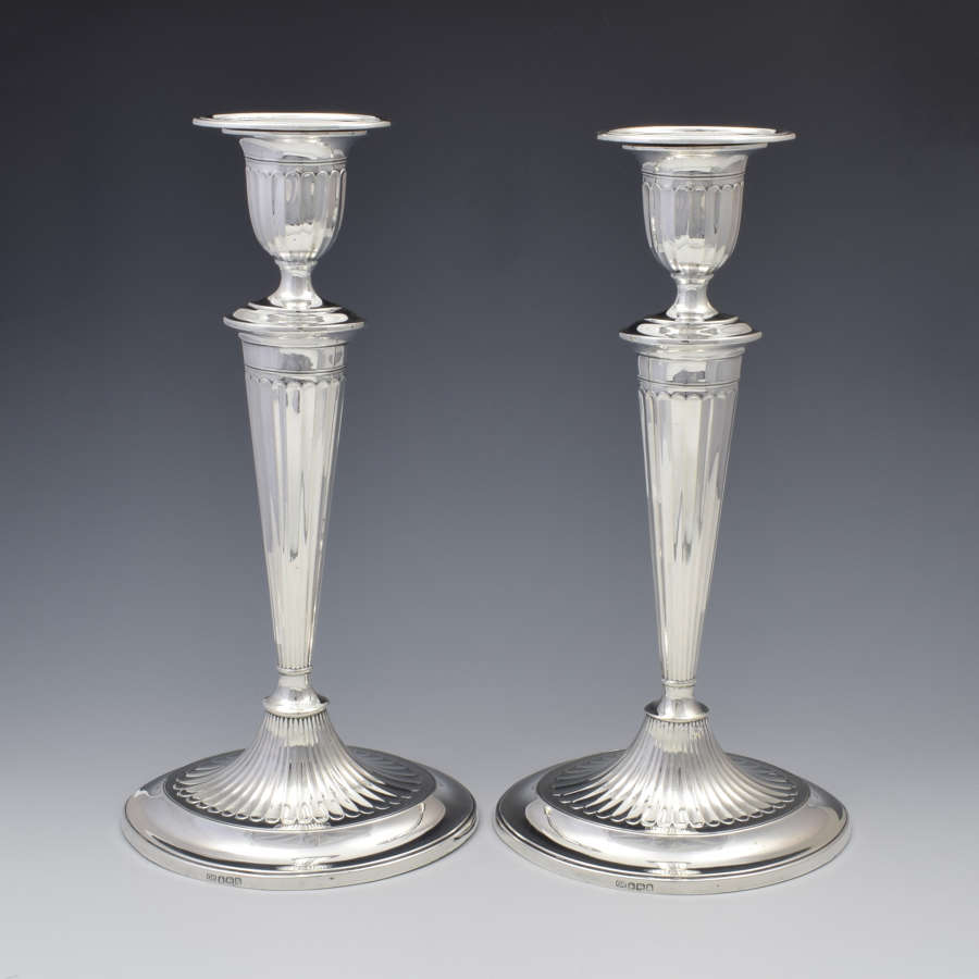 Large Pair Sterling Silver Adam Style Candlesticks Sheffield 1923