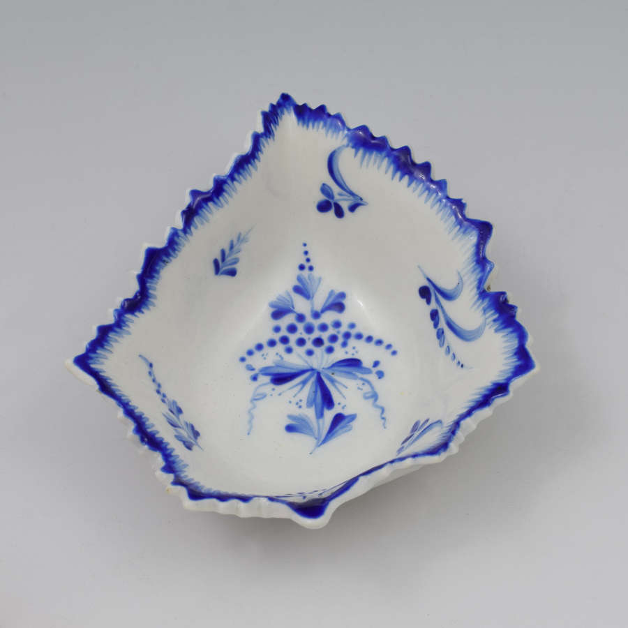 18th Century Derby Porcelain Blue & White Leaf Pickle Dish C.1775