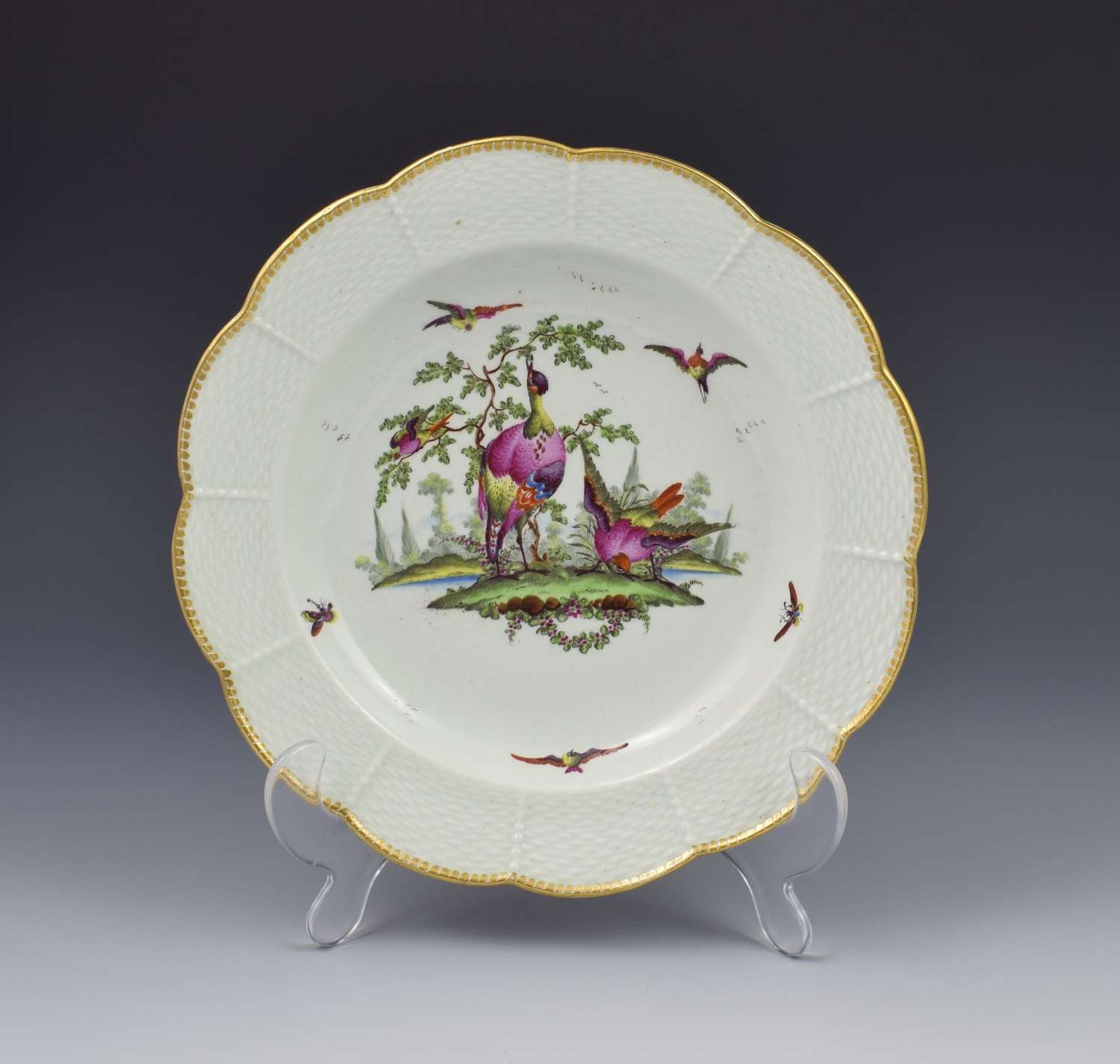 First Period Worcester Fancy Birds Dessert Plate C.1775