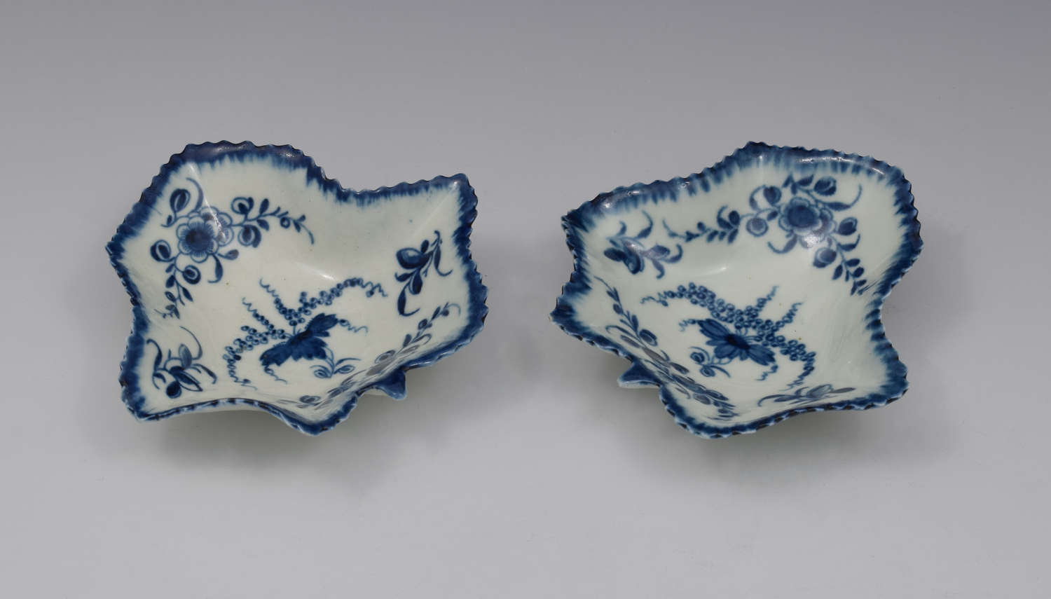 Pair Of First Period Worcester Porcelain Vine Leaf Pickle Dishes
