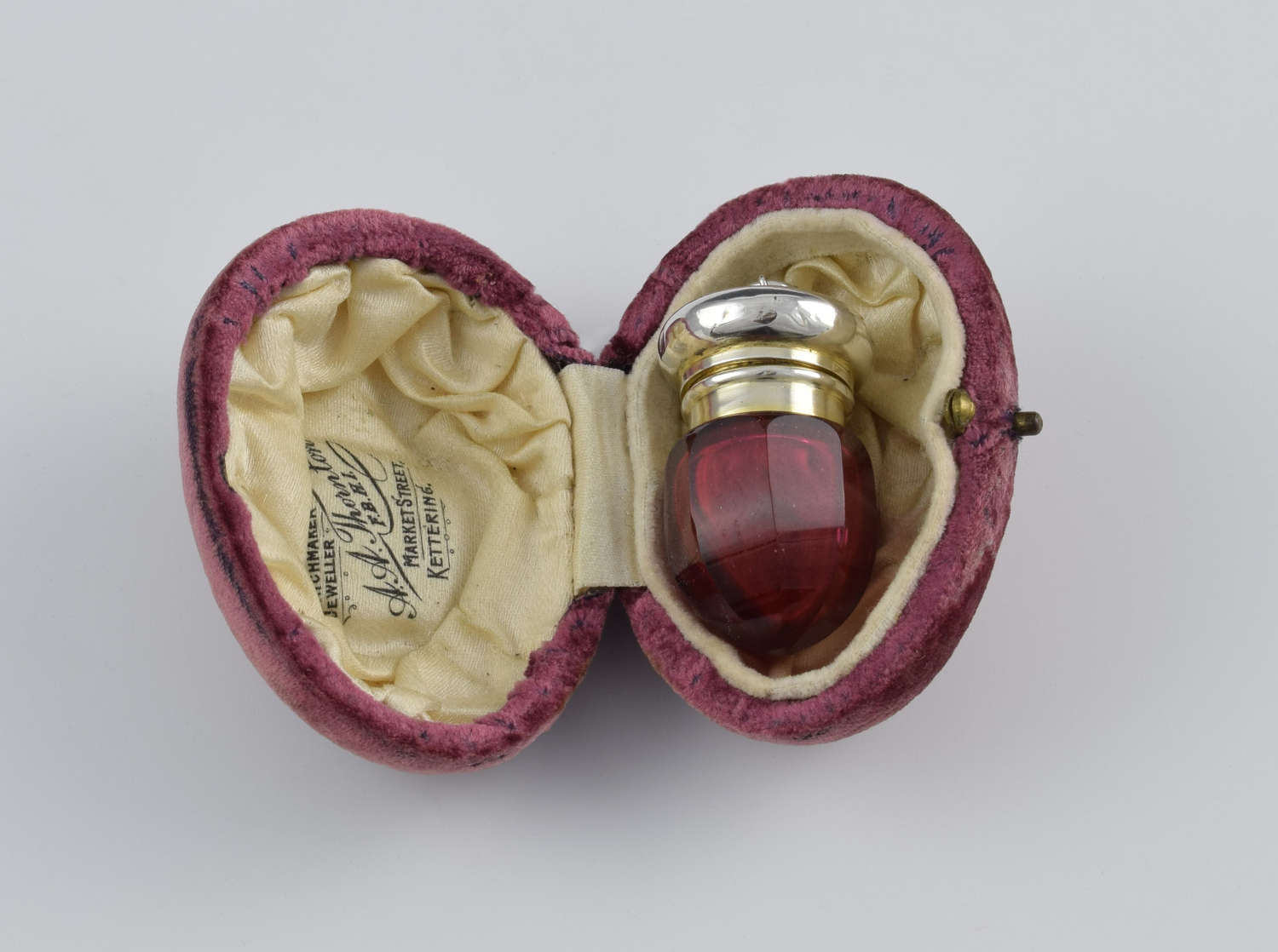 Small Victorian Ruby Glass & Silver Vinaigrette In Velvet Case