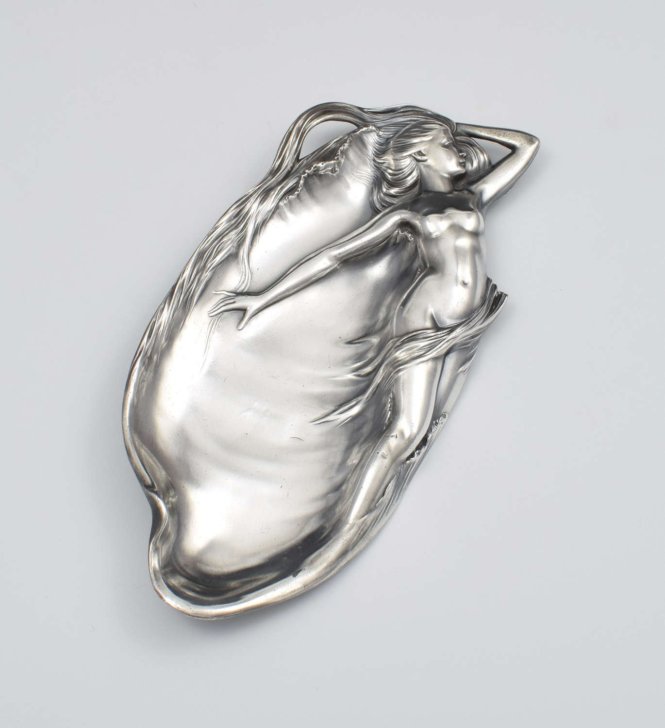 Art Nouveau Pewter Card Tray Reclining Nude WMF C.1905
