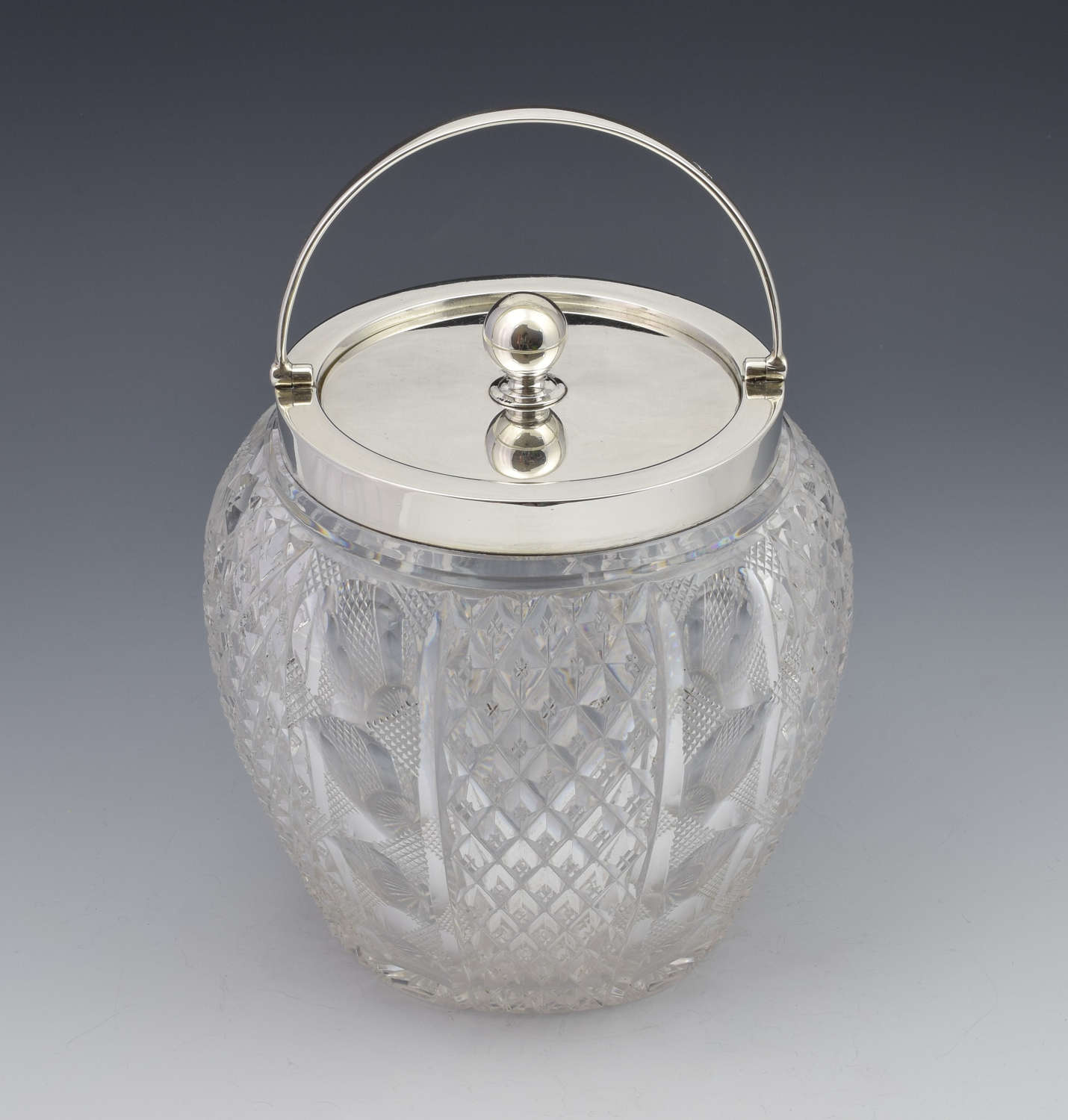 Edwardian Silver & Cut Glass Biscuit Box / Barrel Grinsell & Sons