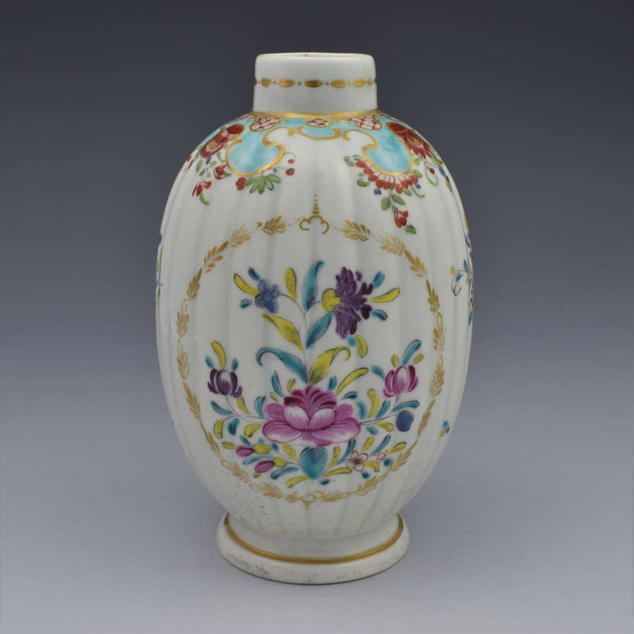 First Period Worcester Polychrome Porcelain Tea Canister
