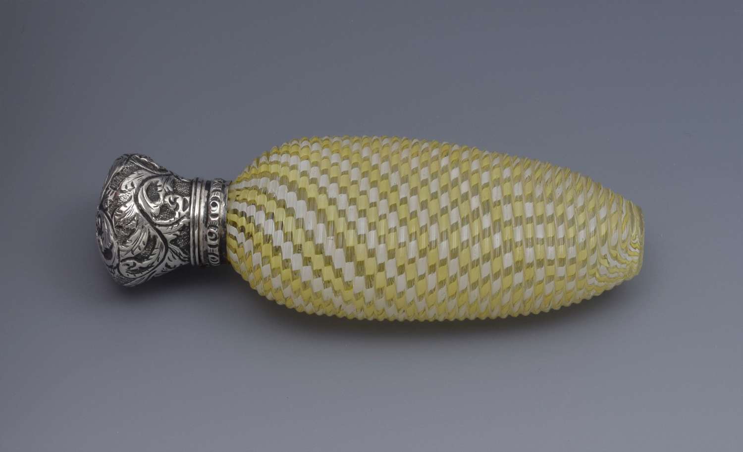 Silver Mounted Yellow & White Twisted Glass Scent Bottle