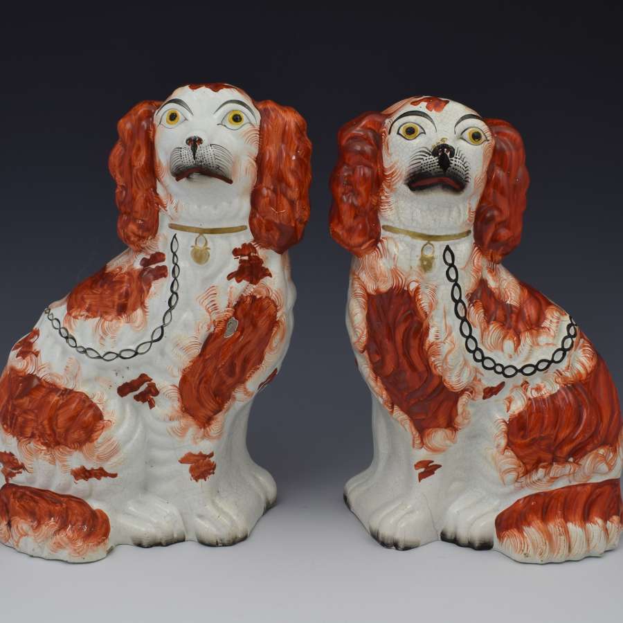 Pair Russet & White Victorian Staffordshire Fireside Spaniels Dogs