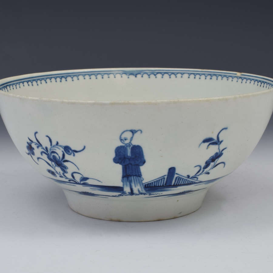 Large Worcester First Period Bowl The Waiting Chinaman Blue & White C.