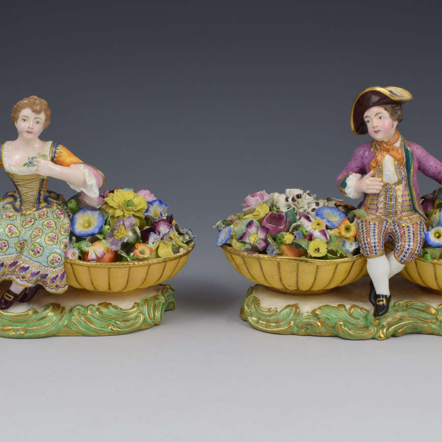 Pair Of Minton Figures Sitting Between Baskets Of Flowers Models 58