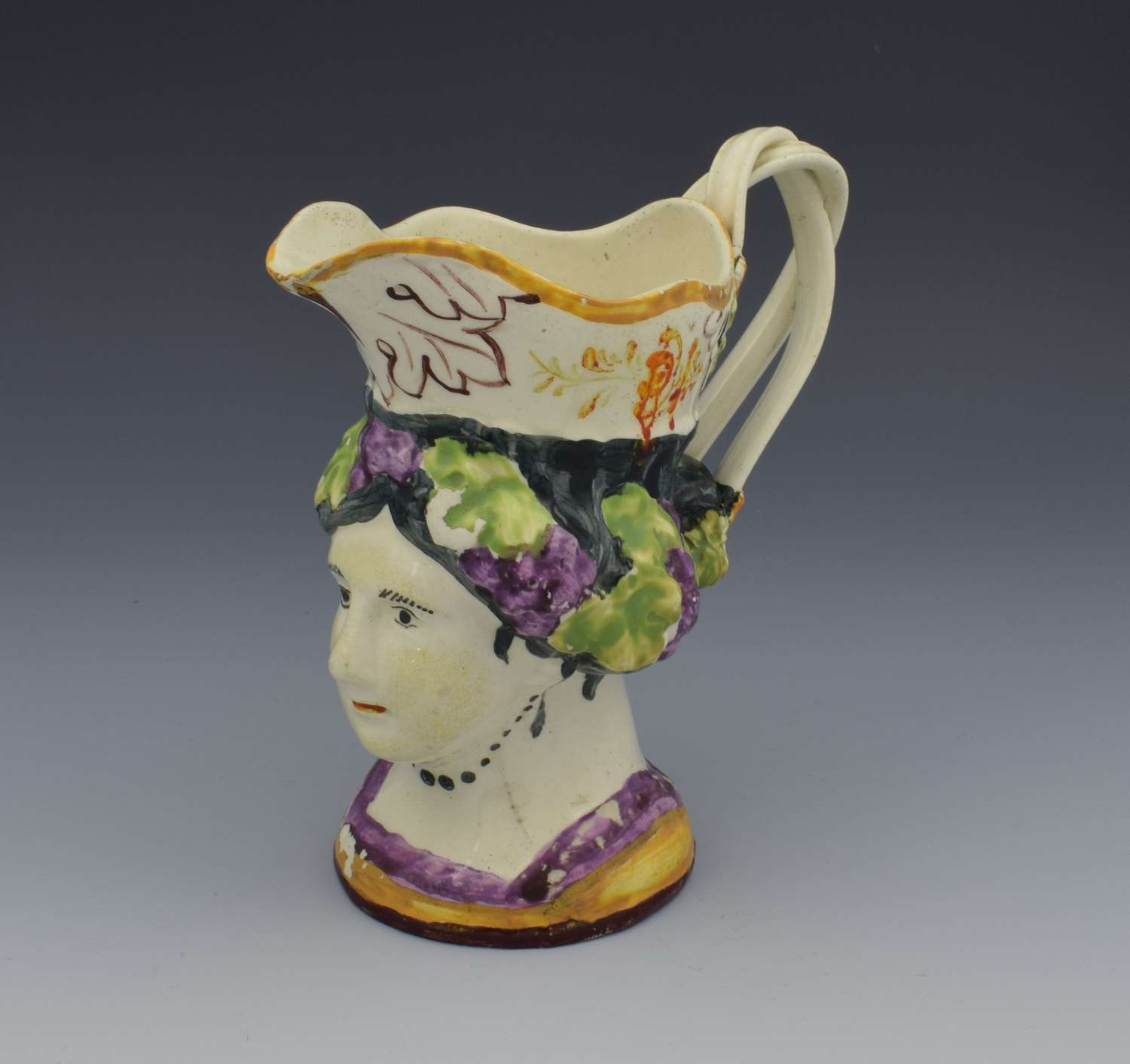 Staffordshire Creamware Pottery Princess Charlotte Mask Jug C.1817