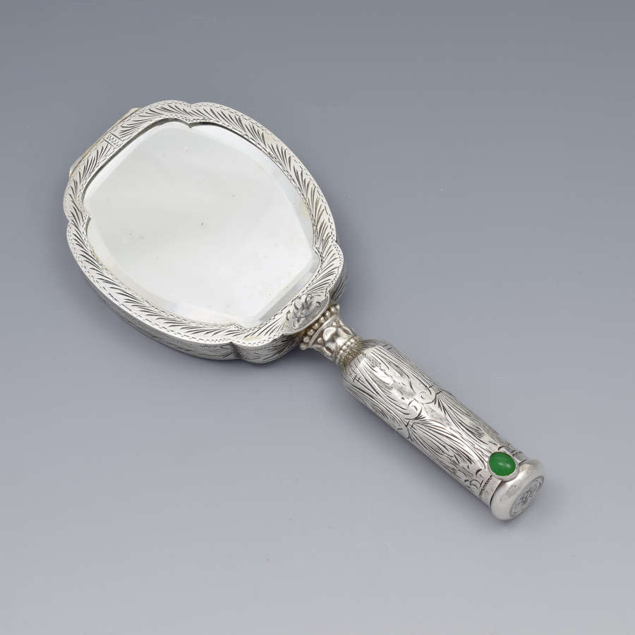 Art Deco Italian Silver Novelty Hand Mirror Compact & Lipstick Holder