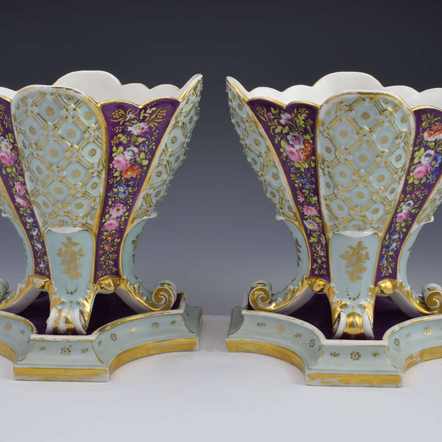 Pair French Paris Jacob Petit Quatrefoil Porcelain Vases On Stands