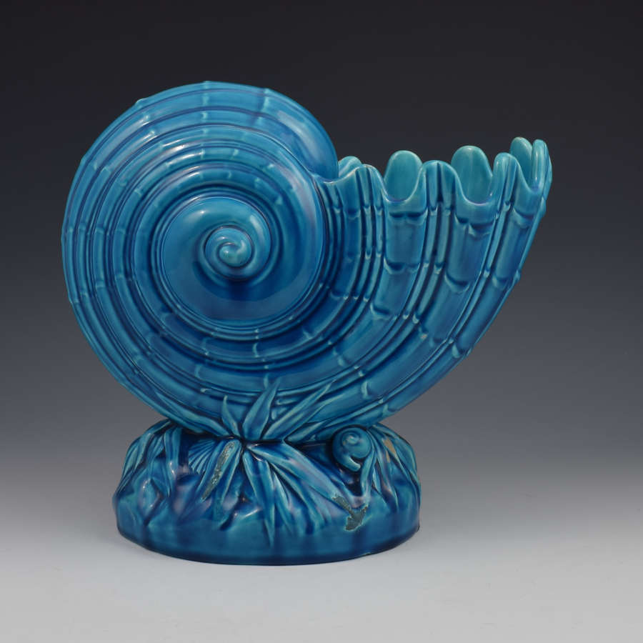 Minton Majolica Turquoise Nautilus Shell Centrepiece Vase