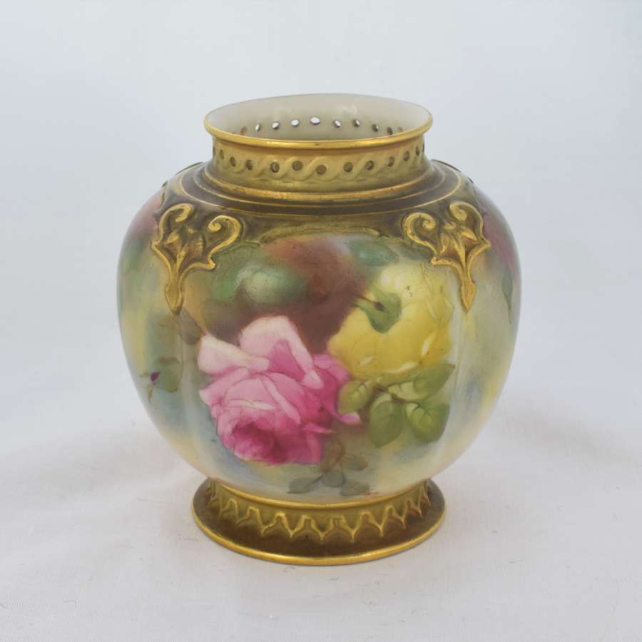 Royal Worcester Hadley Roses Style Melon Fluted Squat Vase