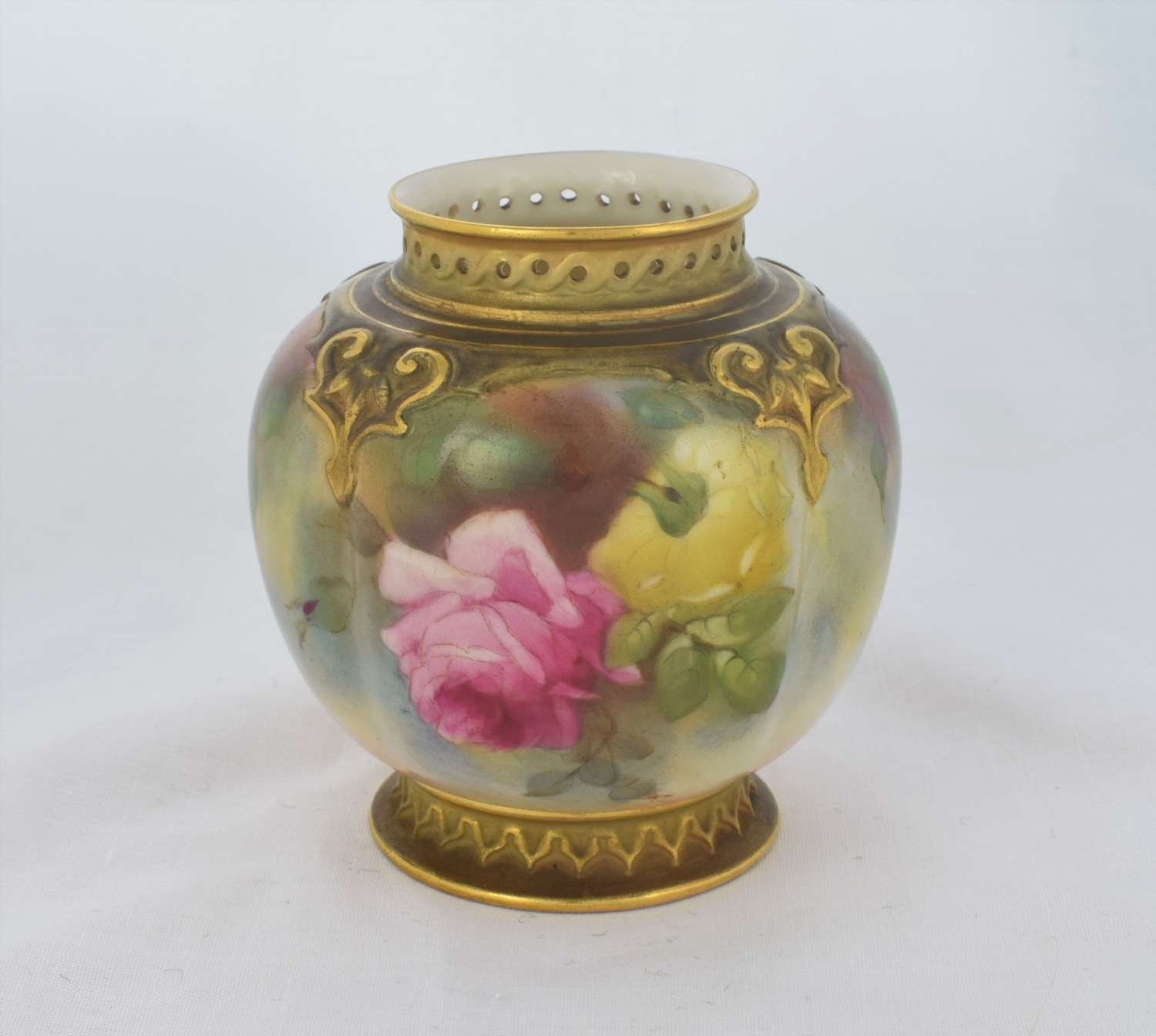 Royal Worcester Hadley Roses Style Melon Fluted Squat Vase
